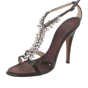 Giuseppe Black Patent Crystal T-Strap High Heel Sandal